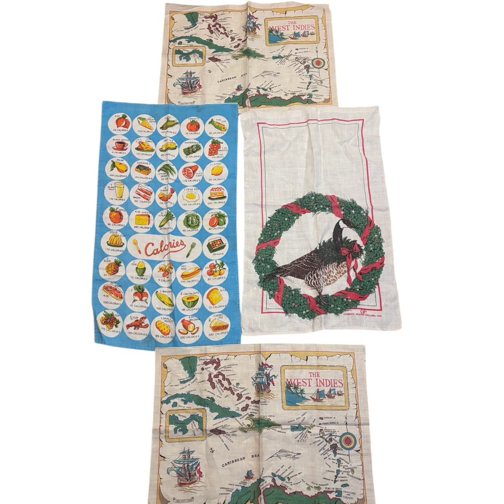 Bundle of Colorful Misc Vintage Linens Tea Towels Decorations